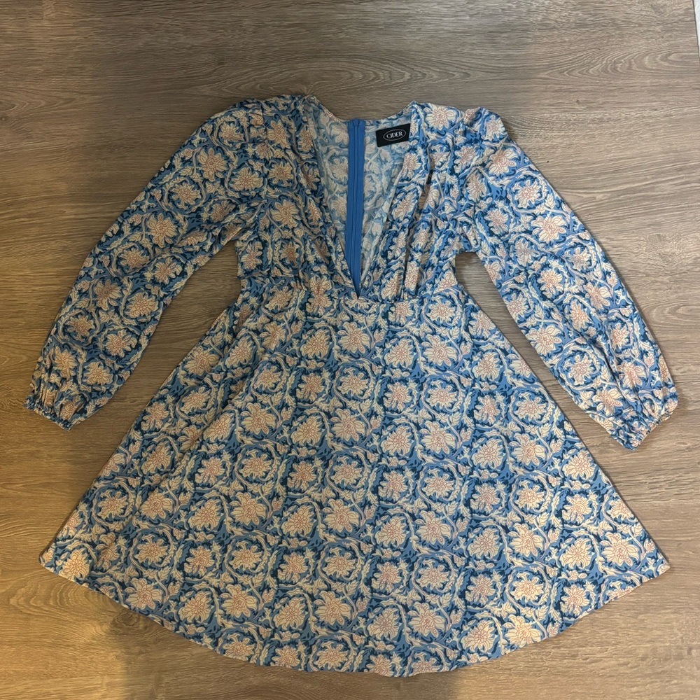 Cider Blue and Cream Floral Dress